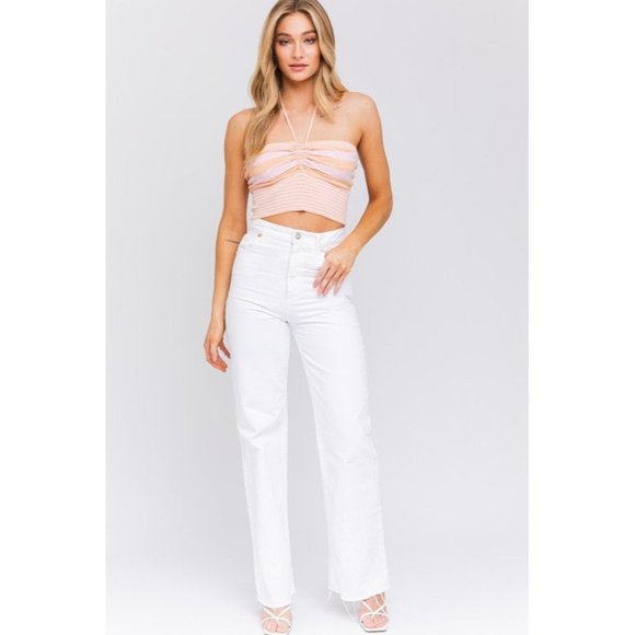 LE LIS HALTER NECK SWEATER CROP TOP PINK - Picture 6 of 11